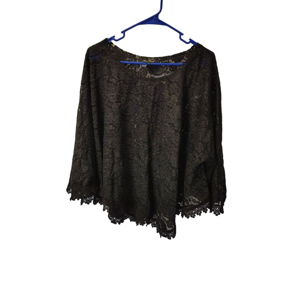 Anne French Large Black Lace Long Sleeve‎ Blouse